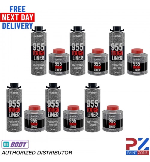6x HB BODY 955 TOUGH BED LINER COATING 6 BOTTLE KIT WITH HARDENER - BLACK